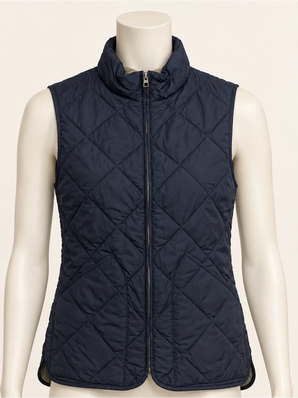 J.Crew Navy Diamond Quilted Zip Front Vest